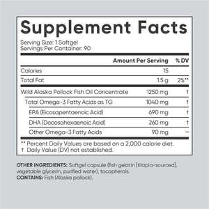 น้ำมันปลาโอเมก้า 3 แบบซอฟเจล 3 เท่าความเข้มข้น 2000 มก. น้ำมันปลาโอเมก้า 3 บริสุทธิ์ 1000 มก. ดีเอชเอ อีพีเอ น้ำมันปลาโอเมก้า 3 แบบซอฟเจลแคปซูล - Product Image 5