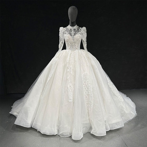 Jancember LSYY020 Vestidos de novia elegantes de manga larga para mujer de talla grande - Product Image 3