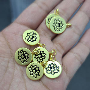 Liontin Simbol Ohm <span class=keywords><strong>Om</strong></span> Yoga Spiritual Berlapis Emas Matte JS1700, Liontin Lotus, Liontin Buddha untuk Gelang - Product Image 3