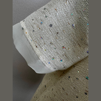 Robe Courte Blanche en Tweed pour Femme, Ornée de Cristaux, Coupe Boucle, Bordure Perles, Encolure Festonnée, Ourlet Transparent et Poignets à Volants