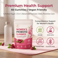 Gummies Probiotiques Personnalisées OEM/ODM pour Femmes, 5 Milliards de UFC, Canneberge, Véganes, Sans Sucre, pour le Soutien Digestif et la Santé Féminine