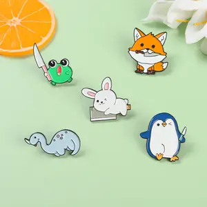Wholesale Punk Pins Knife Animal Enamel Collection With Duck Cat Penguin Rabbit Frog Brooch Metal Zinc Alloy Customized Logo