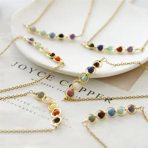 Nuevo colorido 12 signos de constelación collar de cuentas de piedra de acero inoxidable amatista guisante vaina collar de cadena de clavícula - Product Image 5