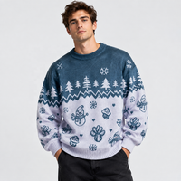 Pull de Noël personnalisé OEM pour homme, pull tricoté jacquard à col rond motif dessin animé, vente en gros de pulls tricotés pour les fêtes d'hiver