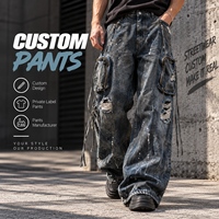 Jean ample déchiré délavé bleu en denim à taille basse pour homme, style américain, nouvelle tendance, coupe droite, effet encre, pantalon décontracté long