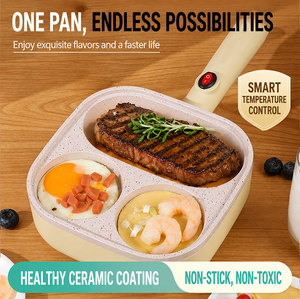 Sartén Eléctrica 3 en 1 Antiadherente de Metal para Desayunos, Sartén Dividida con Superficie de Fácil Desmolde para el Desayuno Diario - Product Image 2