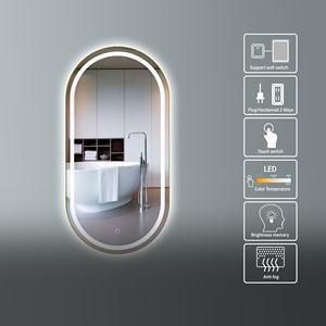 Espejo de Baño LED con Forma de Pista de Carreras, Montado en la Pared, Sin Contacto, con Bluetooth, Antivaho, Diseño Personalizado Gratuito y Marco Dorado - Product Image 4
