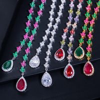 Ensemble de bijoux de fête pour femmes, collier long et boucles d'oreilles multicolores en zircon cubique, accessoires pour robe de mariée