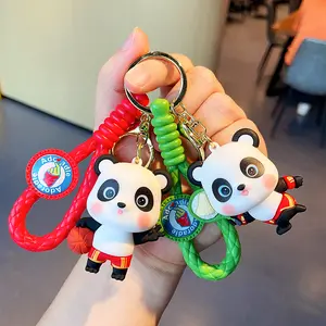 Promotion cute holding bamboo panda 3d keychain pvc pendant car key chain key accessories silicone keychain for gift