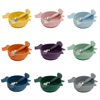 Bol à ventouse en silicone pour bébé, dinosaure Triceratops, ensemble d'alimentation pour tout-petits avec cuillère et fourchette, non toxique, sans BPA, écologique