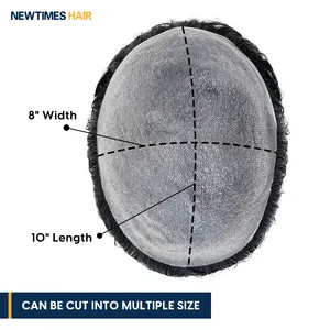 Newtimes HS25V wig pengganti rambut pria, bagian atas 100% rambut manusia V Loop depan garis rambut palsu untuk pria