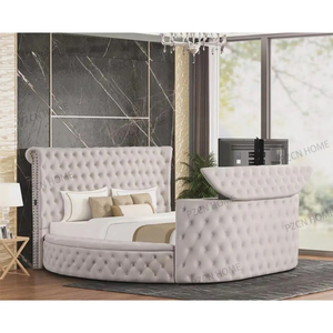 PZCN HOME Letto Moderno con Struttura in Tessuto Vellutato Trapuntato Multifunzionale con Mobile <span class=keywords><strong>TV</strong></span> e Contenitore, Misura King Size <span class=keywords><strong>per</strong></span> Arredamento Camera da Letto - Product Image 3