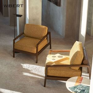 Sofá de ocio italiano minimalista WBERT en madera maciza de nogal con tela y reposabrazos para sala de Estar, comedor, negociación - Product Image 3