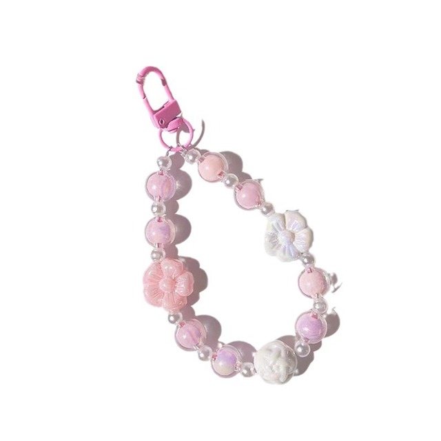 Trendy DIY Accessories Women Car Key Decorations Charm Bracelet Keychain Plastic Bead Heart Shape Keychain for Women Girls