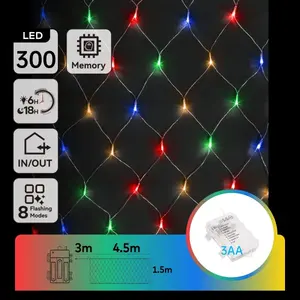 Luci a catena piatte a LED, batteria 3AA, RGBY, 4,5m x 1,5m, IP44, uso interno ed esterno, ideali per decorazione e - Product Image 1