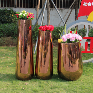 Jarrón de Piso Grande Dorado de Lujo Moderno, Decoración para el Hogar, <span class=keywords><strong>Macetas</strong></span> Decorativas Altas para Interiores, Elegante Jardinera de Metal para Uso en Interiores - Product Image 6