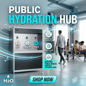 Distributeur d'eau commercial et domestique – Unité autonome avec sortie eau chaude/froide instantanée, noir, pour usage extérieur en hôtel - Product Image 1
