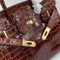 Nouveau sac à main pour femme en cuir véritable motif crocodile platine, style rétro européen, avec rabat et doublure en PU, porté épaule ou croisé