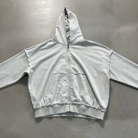 Sweat à capuche zippé pour homme, noir, 430 g/m², en molleton, style streetwear de créateur, personnalisé, délavé, respirant, effet vieilli, délavé à l'acide, vintage, pour l'automne