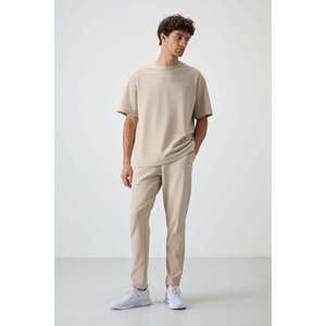 Ensemble de survêtement pour homme en coton beige, épais, doux, texturé, coupe ample, brodé - 85252 - Beige/beige - Product Image 1
