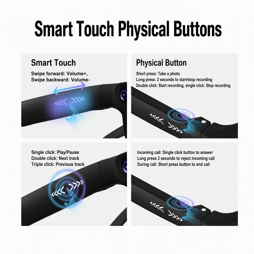 AI Camera Smart Glasses with 8MP Photo Video Capture Voice Control Real Time Translation Touch Smart Glasses OEM ODM Factory · image 3