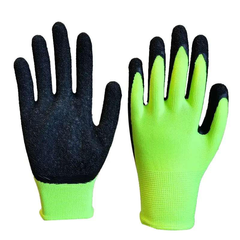 Barato 13G poliéster arrugado látex recubierto de seguridad guantes de trabajo maquinista guantes de protección laboral