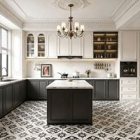 Armoire de cuisine multifonctionnelle intégrée de style français en contreplaqué écologique avec dessus en marbre blanc et fermeture douce
