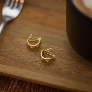 Dylam High Jewelry Rhodium 18K Gold Plated Brushed Surface 925 Sterling <b>Silver</b> 5A Zirconia <b>Clip</b>-on Stud Earrings for Women - Product Image 4