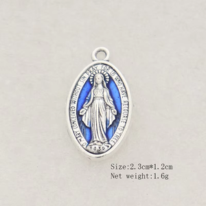 9x18mm Ovale Bleu Argent Médaille Catholique Pendentif Bijoux Religieux Charme En Alliage De Zinc Croix Collier Artisanat Fourniture - Product Image 3