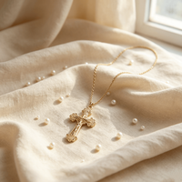 Elegante Boho Jungfrau Maria Kreuz-Anhänger Halskette für Damen, Dünne Gliederkette, Täglicher Outfit-Schmuck, Direktverkauf ab Werk
