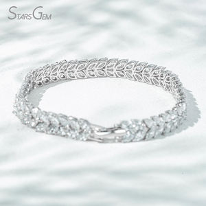 IGI Starsgem 10.51ct 2,5*5mm Marquise Cut Lab Grown Diamond DEF VS Olive Branch Style 18K White Solid Gold Diamond Bracelet - Product Image 3