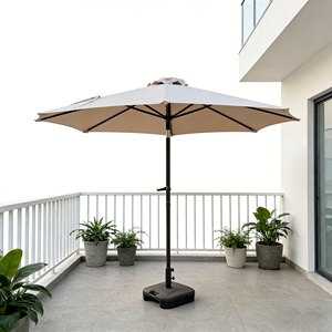 Parasol de marché rond de 2,3 m, beige nacré, avec mât en fer, tissu DTY 200g, manivelle inclinable, idéal pour parcs et jardins - Product Image 1