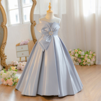 Robe de Demoiselle d'Honneur Longue en Satin avec Nœud Décoratif Surdimensionné, Sans Manches, Tenue de Cérémonie pour Enfants, Vente en Gros