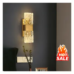 Aço inoxidável Corrugado Cristal Lâmpada Interior LED Wall Lamp para Home Living Bedroom Dining Hotel Corredor Crystal Wall Light