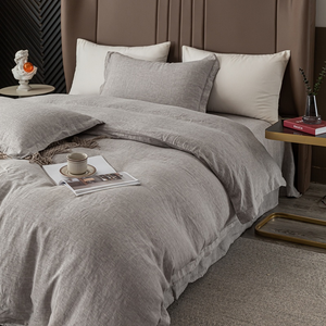 Juego de cama tamaño Queen, edredón de lino 100%, funda de edredón, fundas de edredón, patrón sólido, estilo moderno, juegos de cama doble de 4 piezas para el hogar - Product Image 3