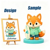 Figurine 3D en résine de dessin animé, ornement kawaii renard fennec assis, petit canard jaune sur base en pierre, figurine animale mini personnalisée OEM