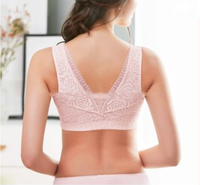 KOSTENLOSE MUSTER Drahtloser Reißverschluss-BH aus Damen spitze drückt die Büste hoch. Hochwertige Blumen stickerei vorne offen und schließen sexy BH