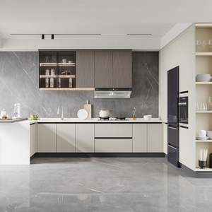 Santopova Sophisticated Gray Marble <b>Kitchen</b>: <b>Smart</b> <b>Appliances</b>, Minimalist Cabinets & Ambient Lighting Design - Product Image 4
