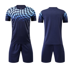 Maillot de football bleu marine personnalisé pour jeunes hommes, nouveau kit à motif écossais avec technologie de sublimation, ensembles pour enfants - Product Image 1