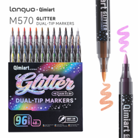 LANGUO – Lot de 96 marqueurs scintillants double pointe bicolores, stylos à paillettes double extrémité pour l'art, la peinture, le bureau et la papeterie scolaire