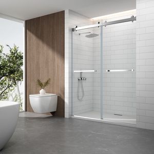 Paroi de douche moderne en verre <span class=keywords><strong>noir</strong></span> mat à cadre fin, système de glissière silencieux et fluide, installation facile, taille personnalisable - Product Image 3