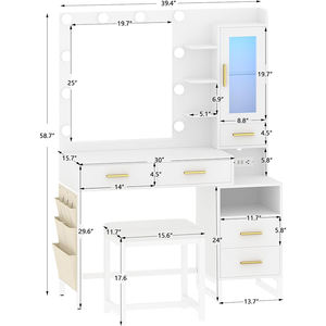 <span class=keywords><strong>Table</strong></span> de toilette multifonctionnelle Phoenix Home OEM <span class=keywords><strong>avec</strong></span> miroir éclairé LED blanc, style moderne, pour chambre à coucher ou hôtel - Product Image 6