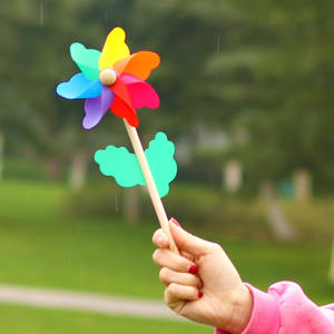 Colorful Pinwheels Kids Rainbow <strong>Wood</strong> Wand Plastic <strong>Windmill</strong> in the Soil Toys for Outdoor <strong>Garden</strong> Decoration - Product Image 5