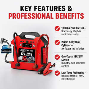 Démarreur de secours <span class=keywords><strong>12V</strong></span> 24V 10000A avec <span class=keywords><strong>batterie</strong></span> LiFePO4 et compresseur d'air à double cylindre pour tous les véhicules - Fabricant en gros - Product Image 3