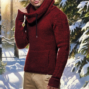 Fashion <b>Men</b> <b>Turtleneck</b> Hooded Jersey 100% Cotton Pullover <b>Sweater</b> Casual Tops Autumn Winter Warm EVERGLOW Plain - Product Image 2