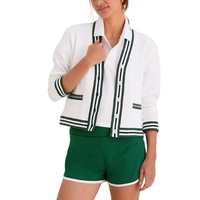 Cardigan en maille torsadée 100 % coton pour femme, col en V, bordure rayée contrastante, style preppy, respirant, collection printemps, vente en gros sur mesure