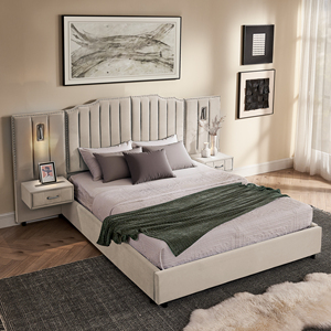 Cama de Plataforma Ajustable Tamaño Queen, Moderna, de Madera de Pino, Tapizada, con Cabecera de Terciopelo con Diseño Floral, Ideal para Apartamentos, Suave - Product Image 5