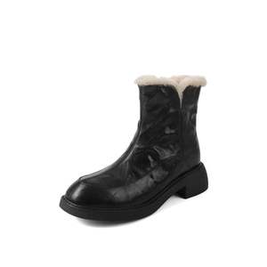 Botas de Nieve Modernas y Versátiles de Media Pantorrilla para Mujer, con Tacones Altos y Gruesos, Cierre Deslizante, Forro de Piel para Otoño/Invierno - Product Image 1