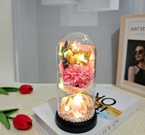 Decorazione creativa con copertura in vetro con rose artificiali garofani tulipani "fiore eterno" con sapone artistico floreale Design - Product Image 6