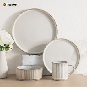 Service de table en céramique élégant personnalisé de luxe de 16 pièces, vaisselle en grès, assiettes et bols, glaçure réactive - Product Image 3